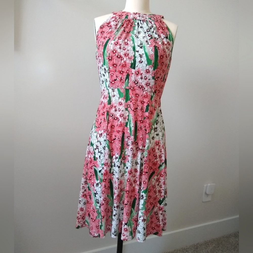 Tommy Hilfiger White Pink Floral Halter Midi Dress Spring